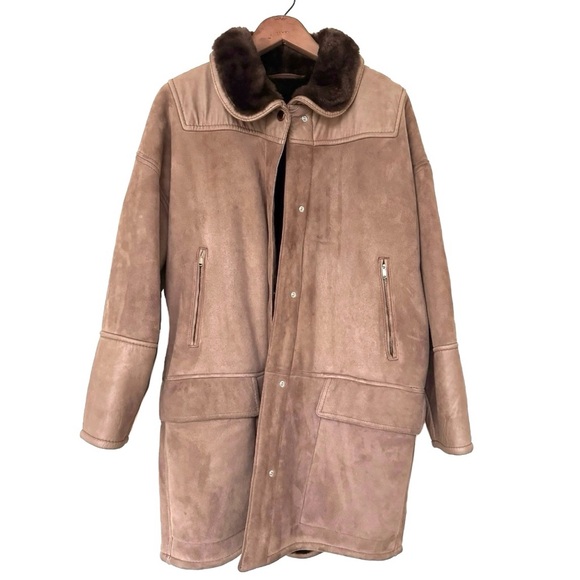 Camel Shearling Nubuck Finish Lambskin Rancher Coat w/Smooth Leather Accents*EVC - Picture 2 of 8